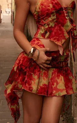 Multi Leopard Printed Chiffon Frill Mini Skirt