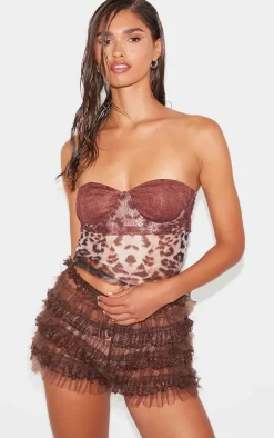 Multi Mesh Leopard Lace Cup Detail Bandeau Top