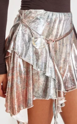 Multi Metallic Print Trim Detail Mini Skirt