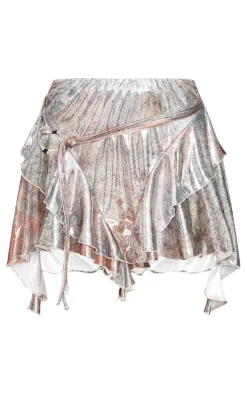 Multi Metallic Print Trim Detail Mini Skirt