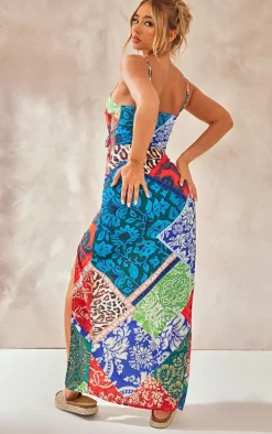 Multi Multi Paisley Print Asymmetric Tie Strappy Midaxi Dress