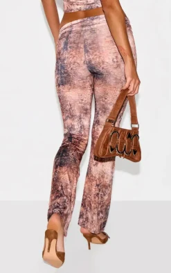 Multi Muted Snake Print Foldover Metal Detail Skinny Flare Pants