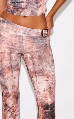 Multi Muted Snake Print Foldover Metal Detail Skinny Flare Pants