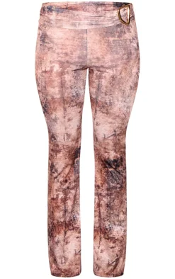 Multi Muted Snake Print Foldover Metal Detail Skinny Flare Pants