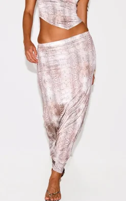 Multi Muted Snake Print Low Rise Slinky Maxi Skirt
