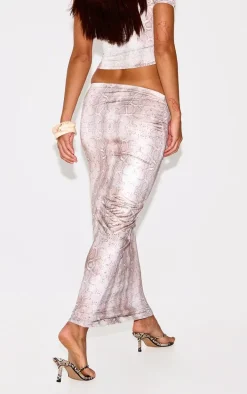 Multi Muted Snake Print Low Rise Slinky Maxi Skirt