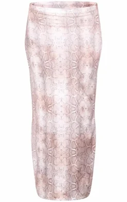 Multi Muted Snake Print Low Rise Slinky Maxi Skirt