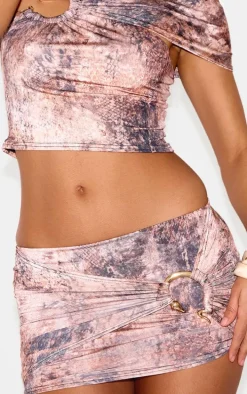 Multi Muted Snake Print Metal Detail Slinky Mini Skirt