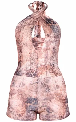 Multi Muted Snake Printed Slinky Plunge Detail Romper