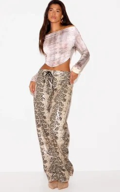 Multi Muted Snake Slinky Print Long Sleeve Cowl Neck Top