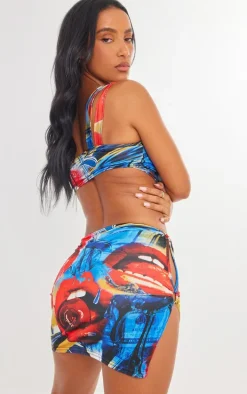 Multi Ombre Print One Shoulder Cut Out Ring Detail Bodycon Dress