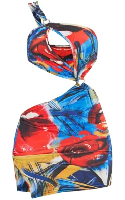 Multi Ombre Print One Shoulder Cut Out Ring Detail Bodycon Dress