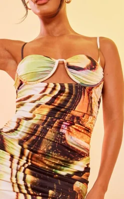 Multi Ombre Print Underwired Cut Out Strappy Midi Dress