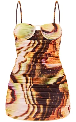 Multi Ombre Print Underwired Cut Out Strappy Midi Dress