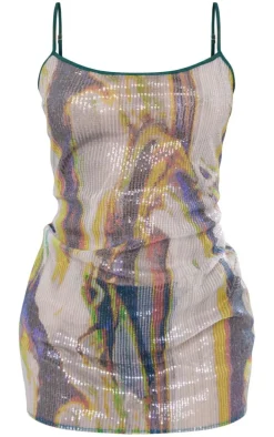 Multi Ombre Sheer Sequin Strappy Bodycon Dress