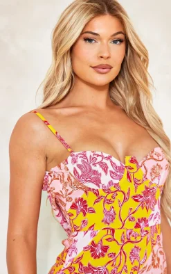 Multi Paisley Print Satin Cup Detail Swing Dress