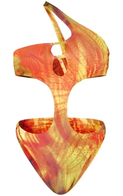 Multi Palm Print One Shoulder Cut Out Swimsuit