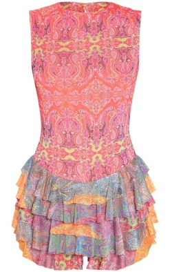 Multi Patchwork Printed Mesh Rara Romper