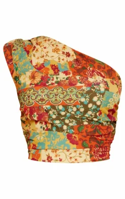 Multi Print Chiffon One Shoulder Top