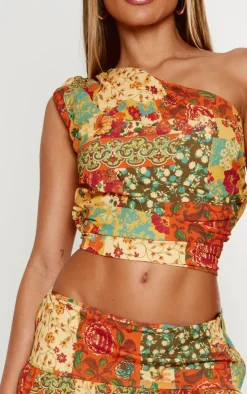 Multi Print Chiffon Ruffle Mini Skirt