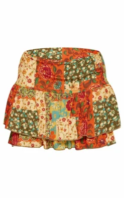 Multi Print Chiffon Ruffle Mini Skirt