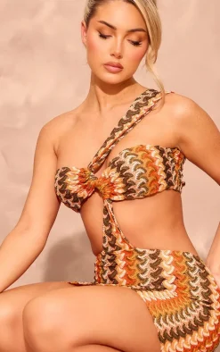 Multi Print Crochet Cut Out One Shoulder Mini Dress