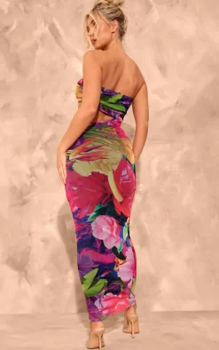 Multi Print Meshed Cut Out Midaxi Dress