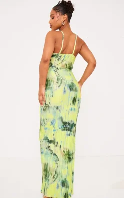 Multi Print Plisse Wrap Tie Maxi Dress