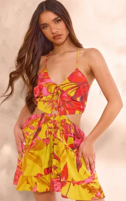 Multi Print Strappy Cut Out Shift Dress