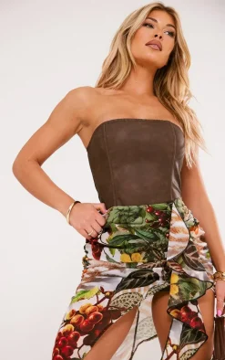 Multi Print Uneven Hem Ruffle Skirt