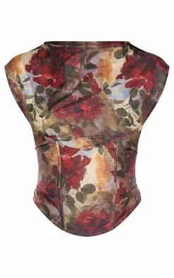 Multi Printed Chiffon High Neck Top