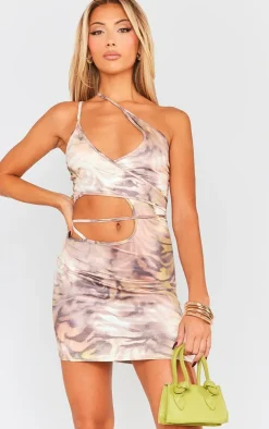 Multi Printed Cut Out Bodycon Dress