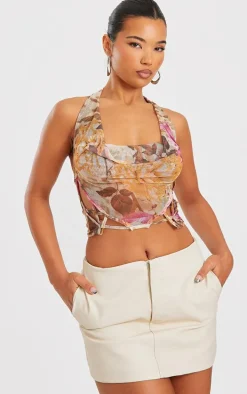 Multi Printed Mesh Longline Open Back Cami Long Top
