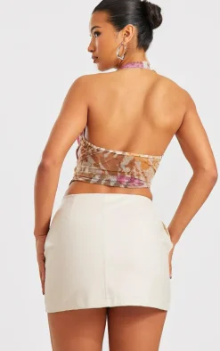 Multi Printed Mesh Longline Open Back Cami Long Top