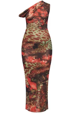 Multi Printed Mesh Sheer Maxi Dress