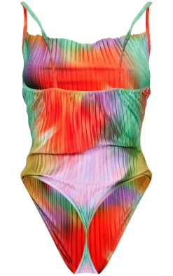 Multi Printed Plisse Cowl Neck Bodysuit