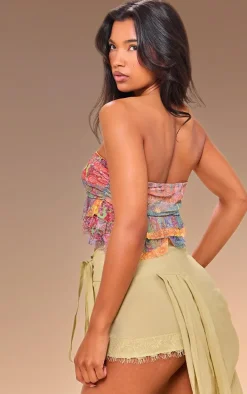 Multi Printed Ruffle Mesh Bandeau