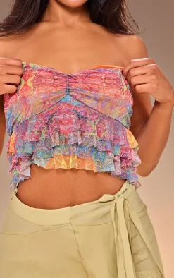 Multi Printed Ruffle Mesh Bandeau