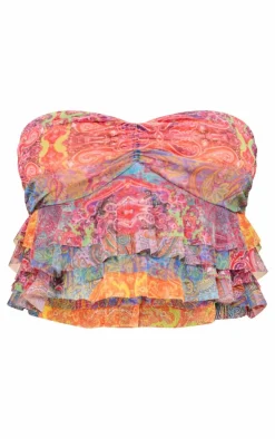 Multi Printed Ruffle Mesh Bandeau