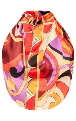 Multi Printed Satin Halterneck Crop Top