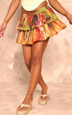 Multi Printed Tiered Frilly Mini Skirt