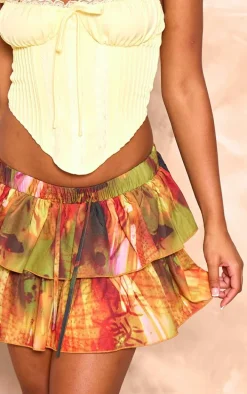 Multi Printed Tiered Frilly Mini Skirt