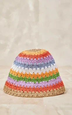 Multi Raffia Stripe Bucket Hat