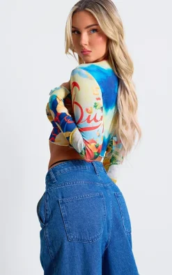 Multi Renaissance Flared Sleeve Crop Top