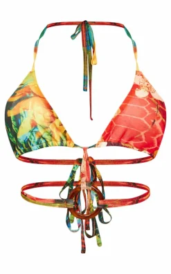 Multi Ring Detail Printed Mesh Bralet Top