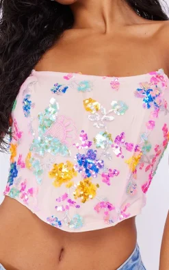 Multi Sequin Embroidered Boned Corset