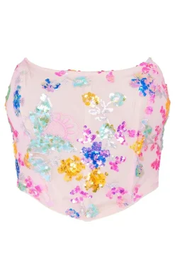 Multi Sequin Embroidered Boned Corset