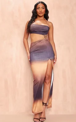 Multi Slinky Ombre Cut Out Spilt Midaxi Dress