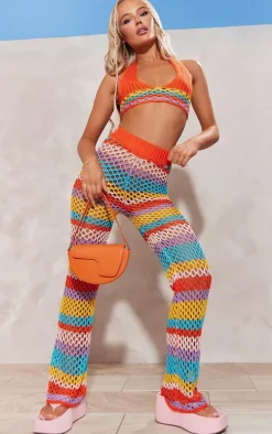 Multi Stripe Crochet Knit Plunge Bralet