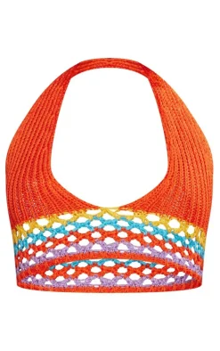 Multi Stripe Crochet Knit Plunge Bralet